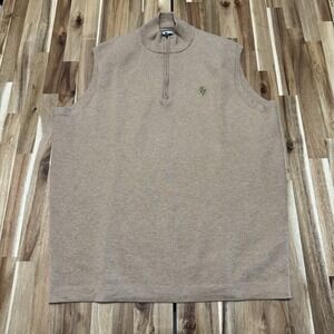 Peter Millar Vest Mens L Brown 1/4 Zip Performance‎ Sage Valley Golf Pullover